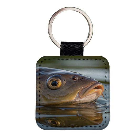 Carp Fishing Freshwater Wildlife Square Faux Leather Keychain