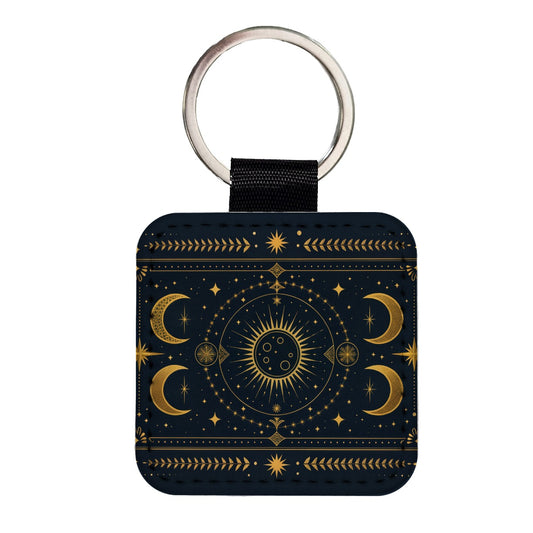 Celestial Mystical Tarot Art Square Faux Leather Keychain