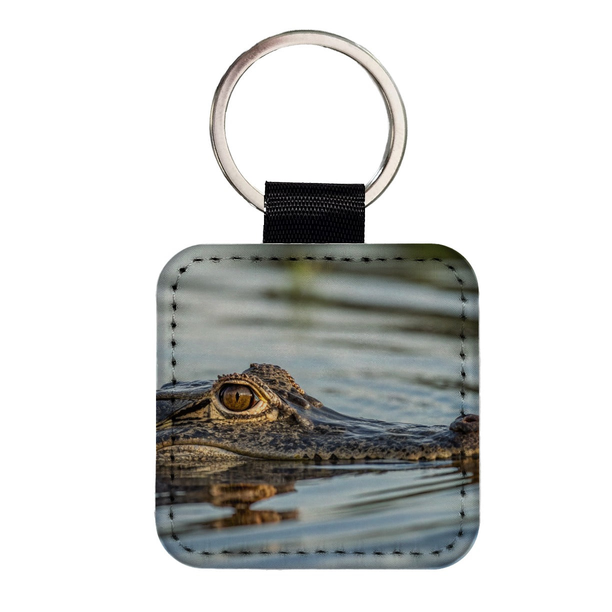Crocodile In Water Wildlife Square Faux Leather Keychain