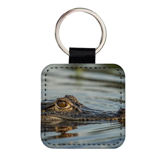 Crocodile In Water Wildlife Square Faux Leather Keychain