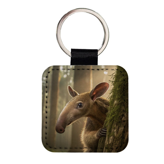 Curious Anteater Nature Photo Square Faux Leather Keychain