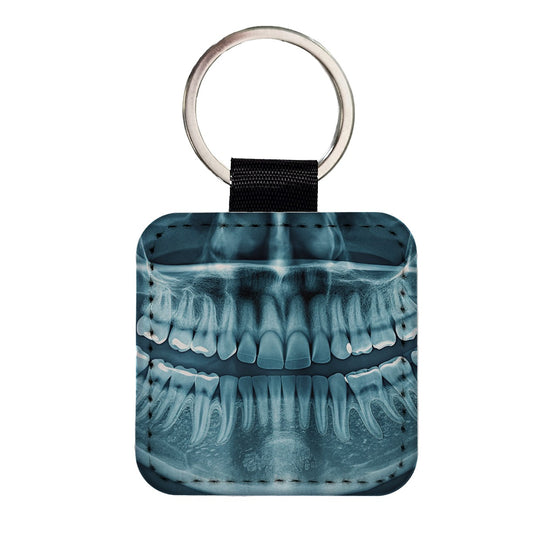 Dental X-Ray Mouth Teeth Dentist Square Faux Leather Keychain