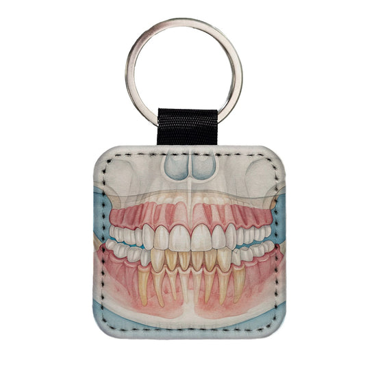 Dental X-Ray Teeth Dentist Square Faux Leather Keychain