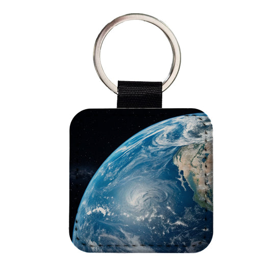 Earth from Space Square Faux Leather Keychain