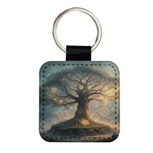 Enchanted Tree Of Life Square Faux Leather Keychain