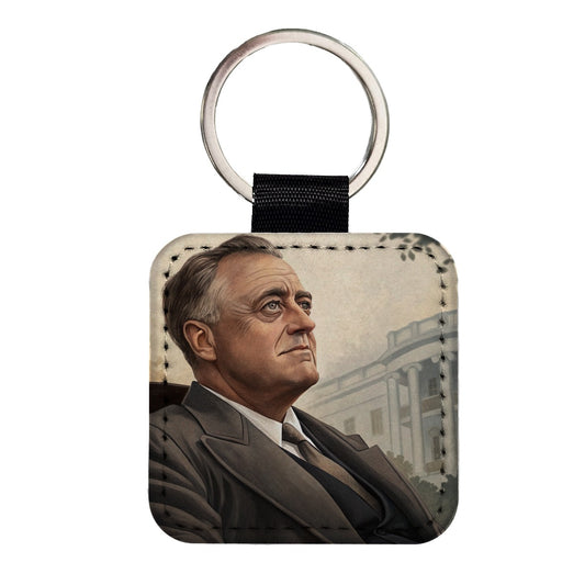 Franklin D Roosevelt American President Square Faux Leather Keychain