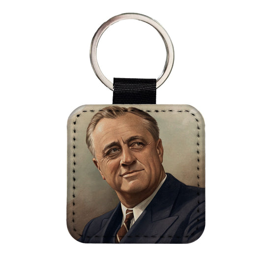 Franklin D Roosevelt President Square Faux Leather Keychain