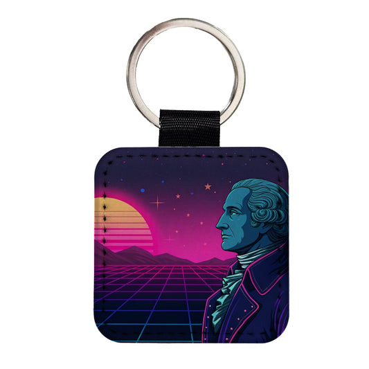 George Washington Cyberpunk Style Square Faux Leather Keychain