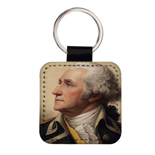 George Washington First President Square Faux Leather Keychain