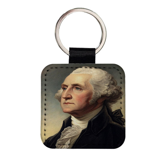 George Washington Founding Father Square Faux Leather Keychain