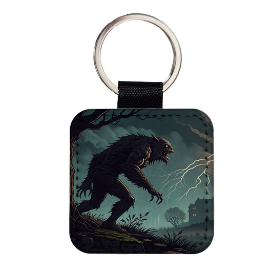 Gothic Horror Monster Halloween Square Faux Leather Keychain