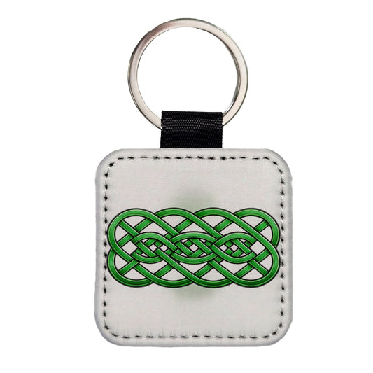 Irish Celtic Decorative Knot Square Faux Leather Keychain