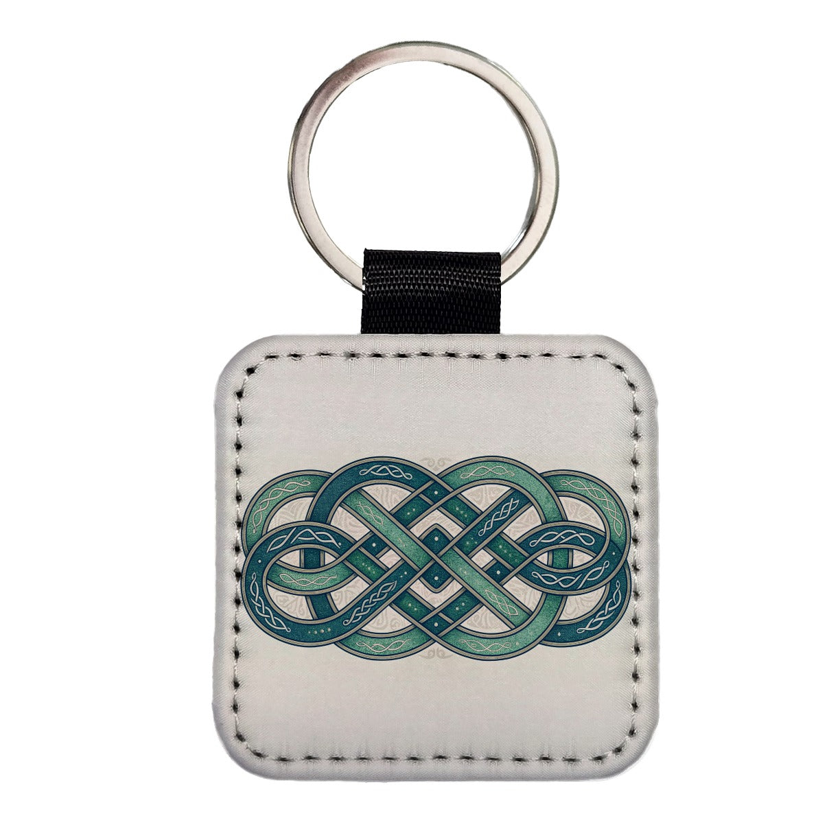 Irish Celtic Intricate Knot Square Faux Leather Keychain