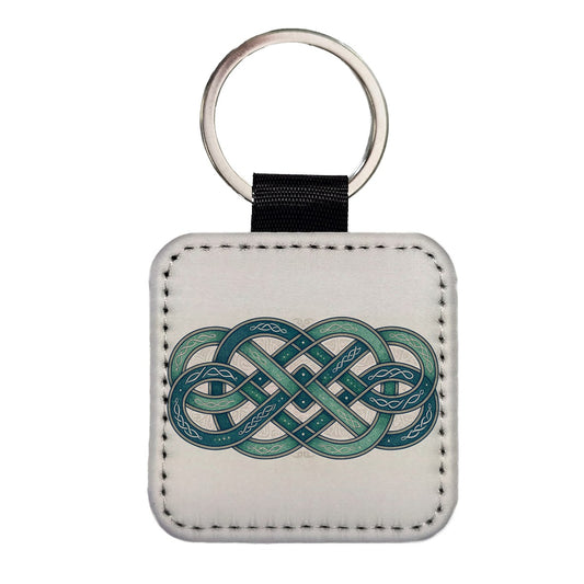 Irish Celtic Intricate Knot Square Faux Leather Keychain