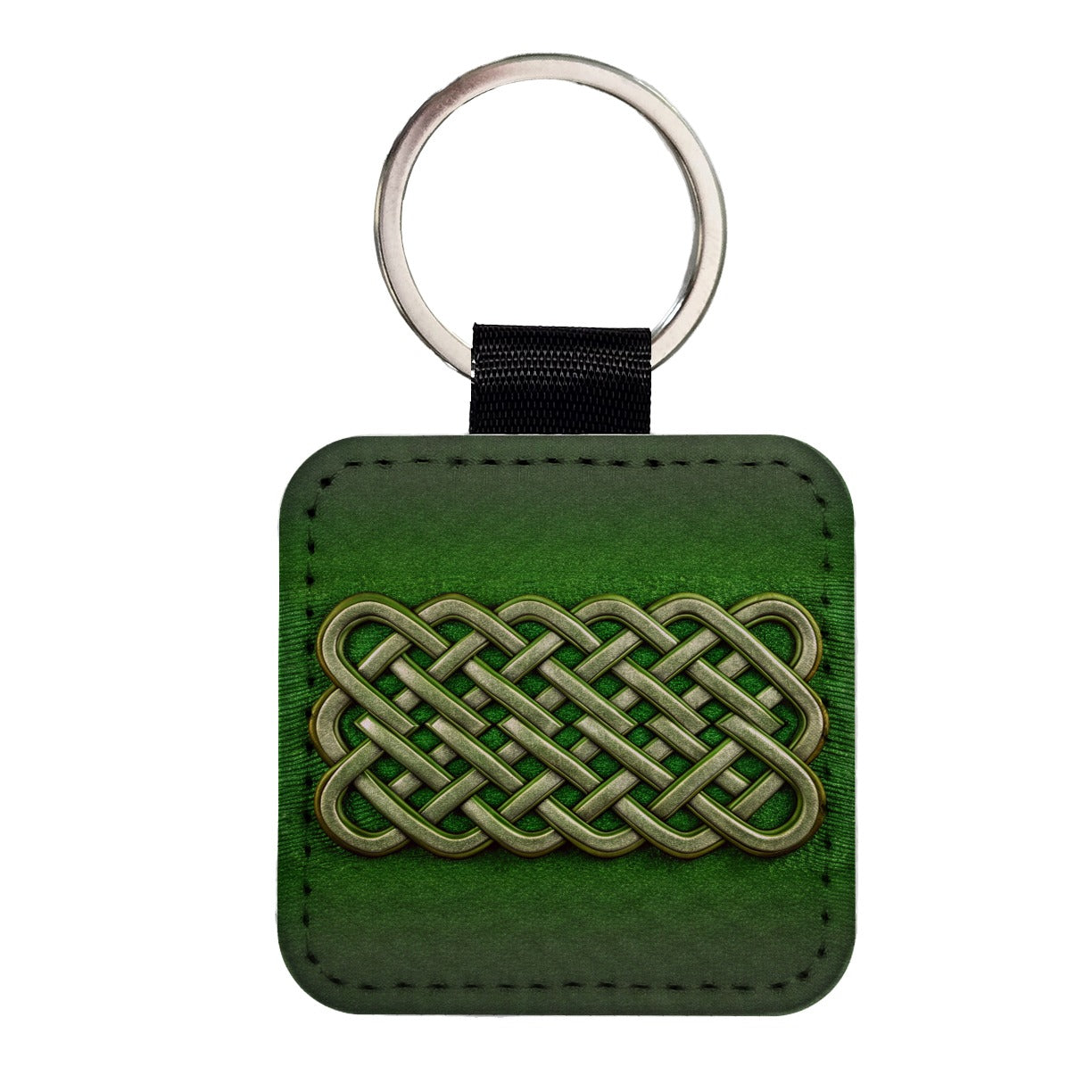 Irish Celtic Knot Green Square Faux Leather Keychain