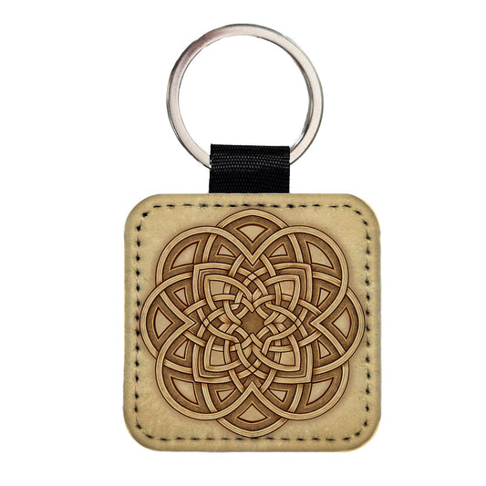 Irish Celtic Mandala Square Faux Leather Keychain