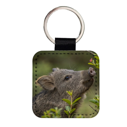 Javelina Woodland Square Faux Leather Keychain