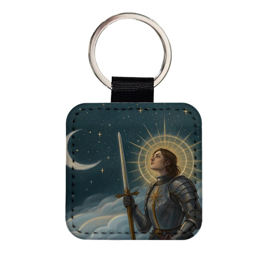 Joan of Arc Medieval Warrior Square Faux Leather Keychain