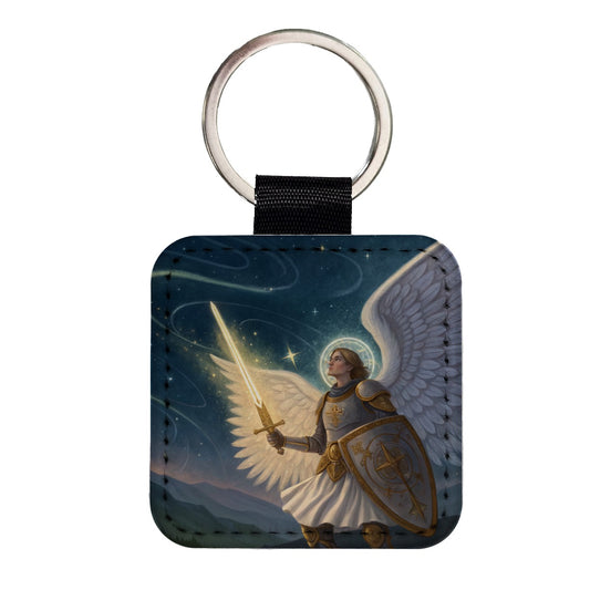 Joan of Arc Warrior Saint Square Faux Leather Keychain