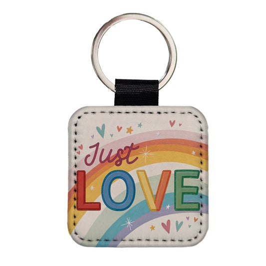 Just Love Rainbow Pride Square Faux Leather Keychain