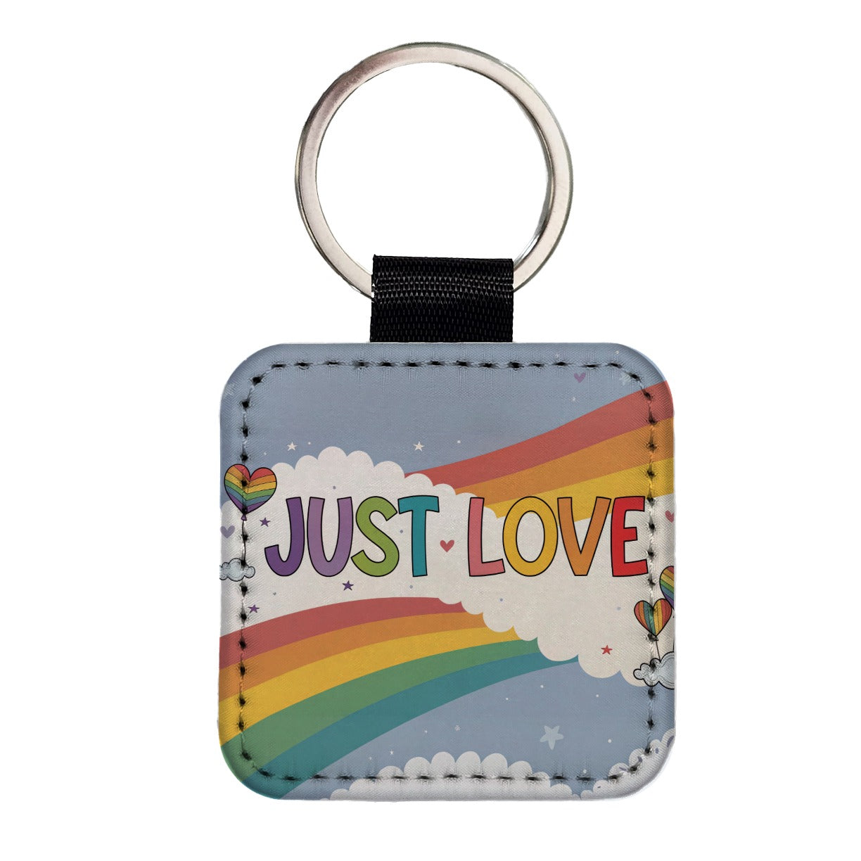 Just Love Rainbows Balloons Pride Square Faux Leather Keychain