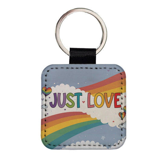 Just Love Rainbows Balloons Pride Square Faux Leather Keychain