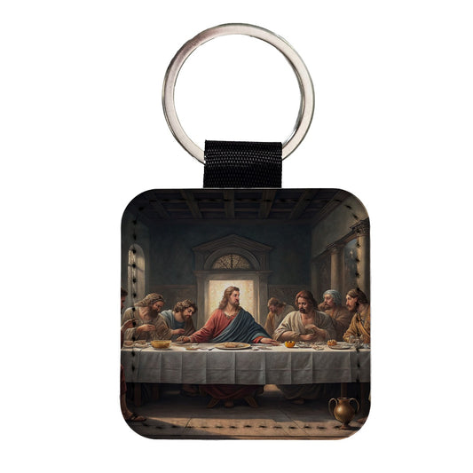 Last Supper Da Vinci Inspired Square Faux Leather Keychain