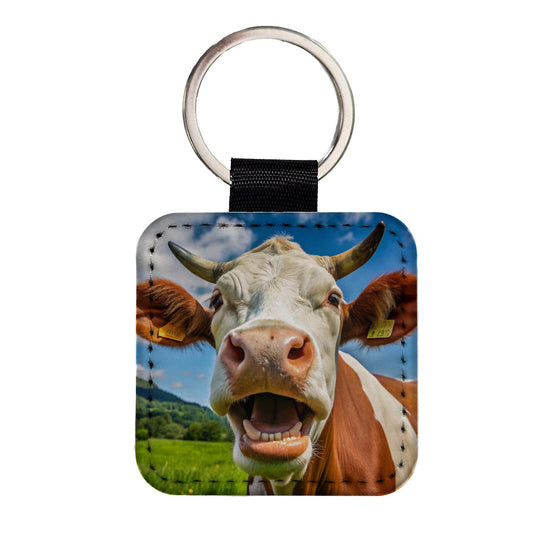 Laughing Cow Farm Square Faux Leather Keychain