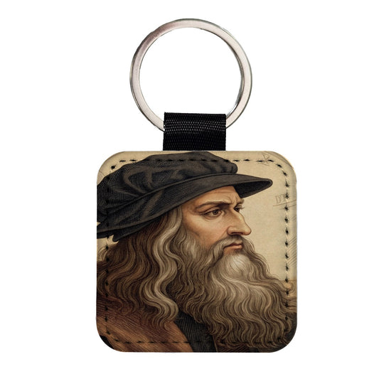 Leonardo da Vinci Inventor Square Faux Leather Keychain