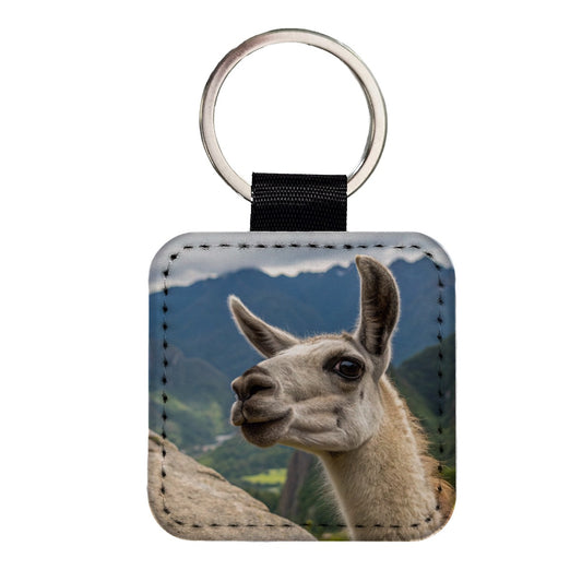 Llama Highlands Square Faux Leather Keychain