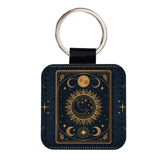 Mystical Divination Tarot Card Square Faux Leather Keychain