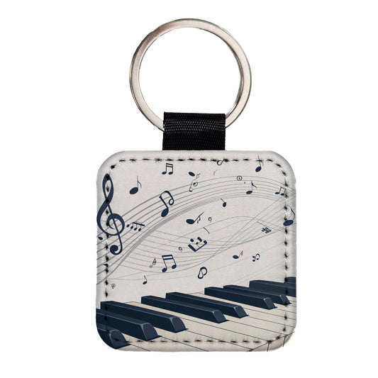 Piano Keys Musical Notes In Motion Square Faux Leather Keychain
