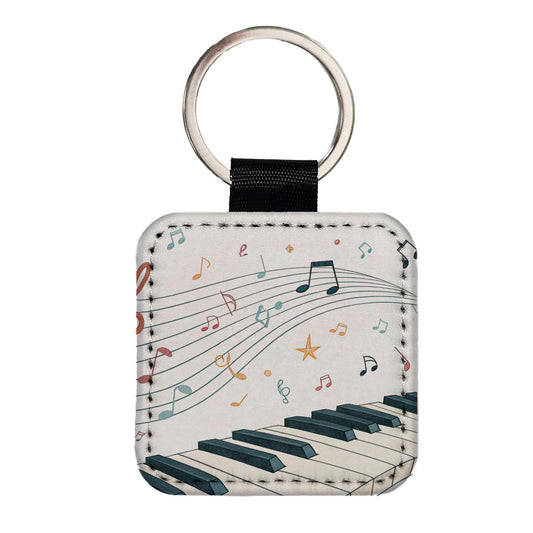 Piano Music Flow Square Faux Leather Keychain