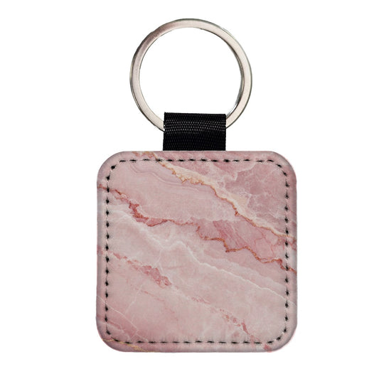 Pink Marble Pattern Square Faux Leather Keychain
