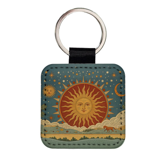 Radiant Sun Tarot Design Square Faux Leather Keychain