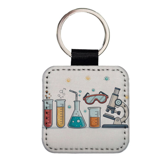 Science Chemistry Biology Physics Square Faux Leather Keychain