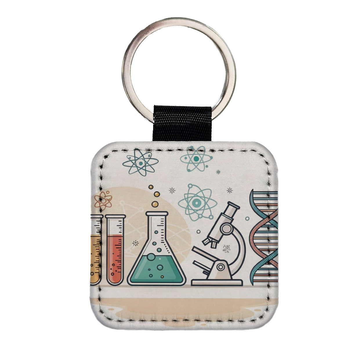 Science Laboratory Chemistry Biology Physics Square Faux Leather Keychain
