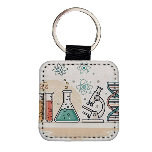 Science Laboratory Chemistry Biology Physics Square Faux Leather Keychain