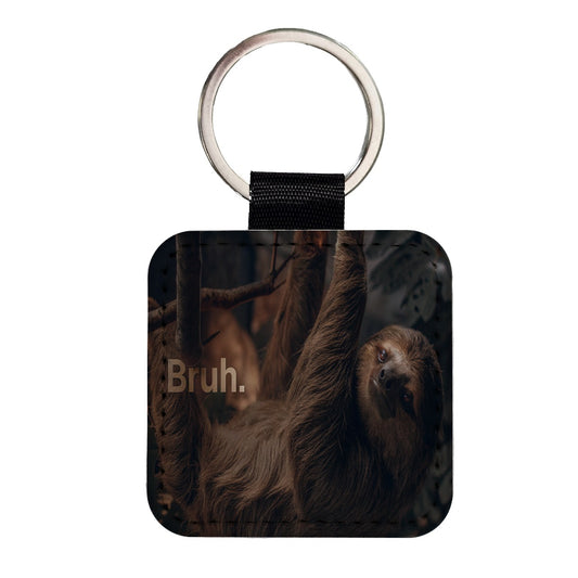 Sloth Saying Bruh Funny Square Faux Leather Keychain