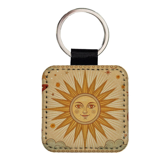 Sun Tarot Celestial Radiance Square Faux Leather Keychain