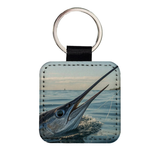 Swordfish Surface Fishing Square Faux Leather Keychain