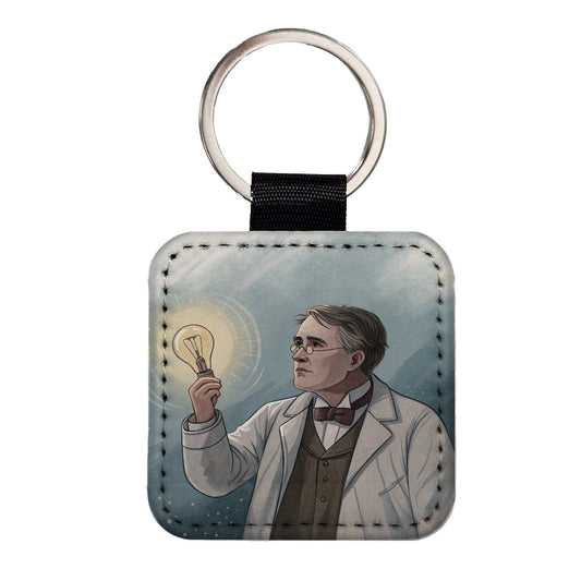 Thomas Edison American Inventor Square Faux Leather Keychain