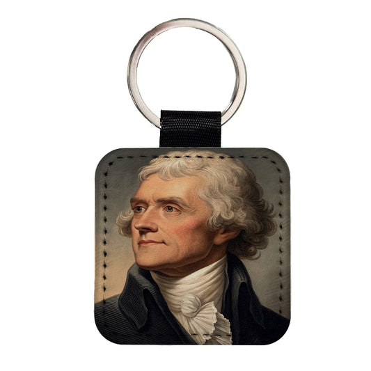 Thomas Jefferson American President Square Faux Leather Keychain