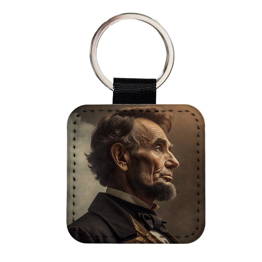 Victorian Steampunk Lincoln Portrait Square Faux Leather Keychain