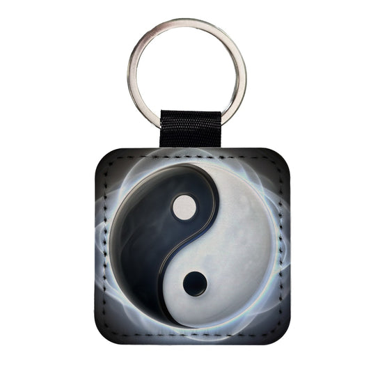 Yin Yang Spiritual Square Faux Leather Keychain