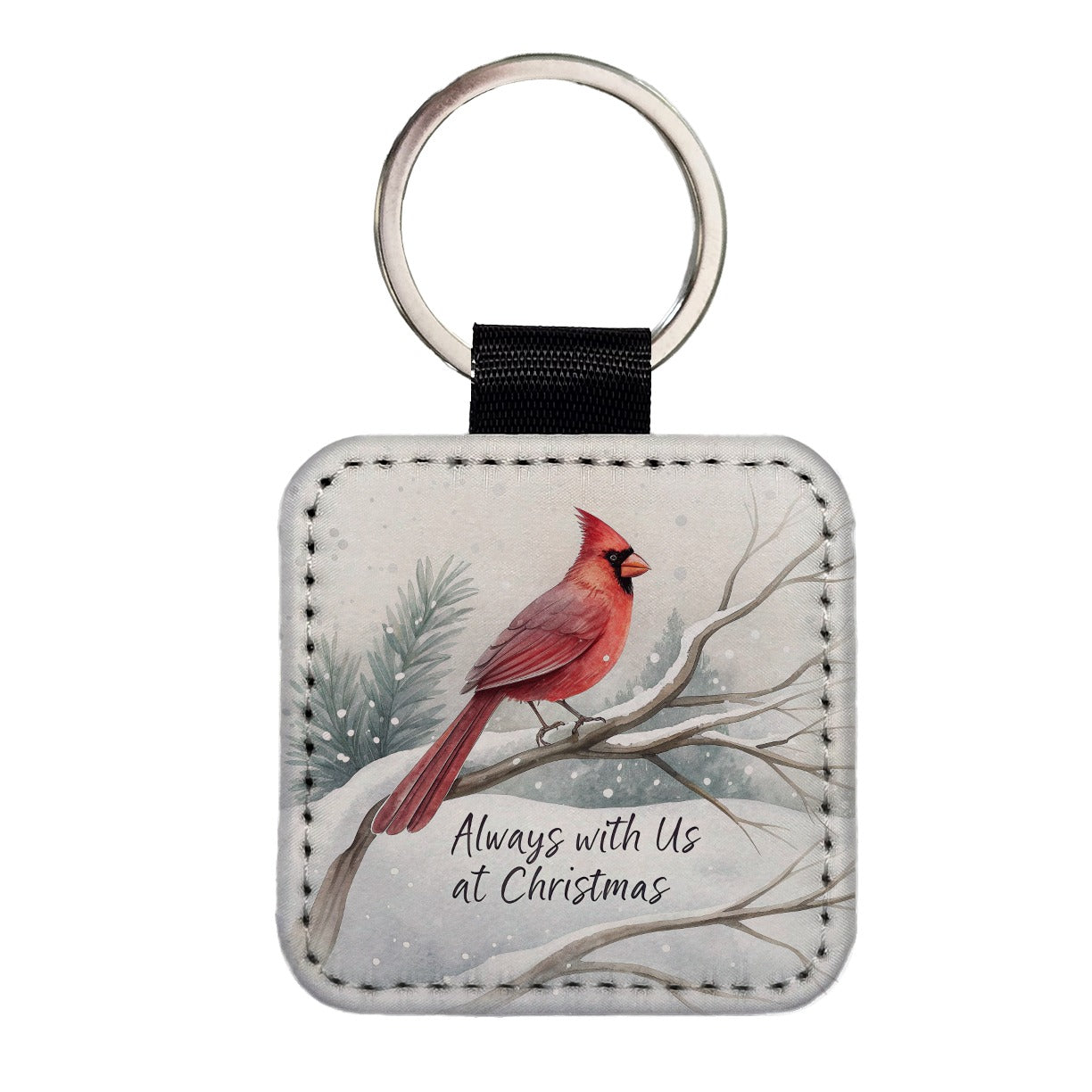 Always With Us Christmas Memorial Cardinal Square Faux Leather Keychain