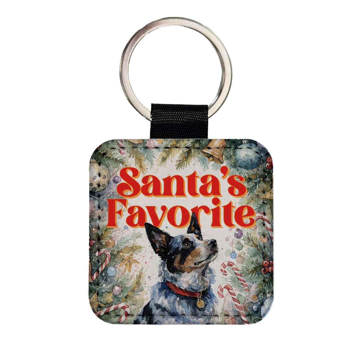 Australian Cattle Dog Christmas Santa's Favorite Square Faux Leather Keychain