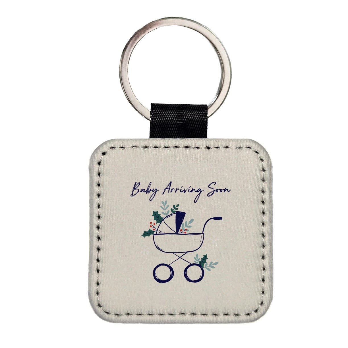 Baby Arriving Soon Christmas Pregnant Square Faux Leather Keychain
