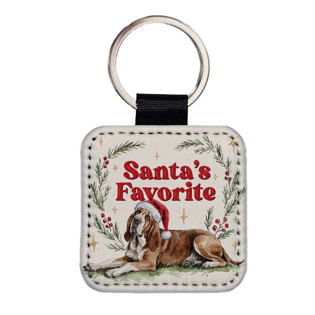 Bloodhound Dog Christmas Santa's Favorite Square Faux Leather Keychain