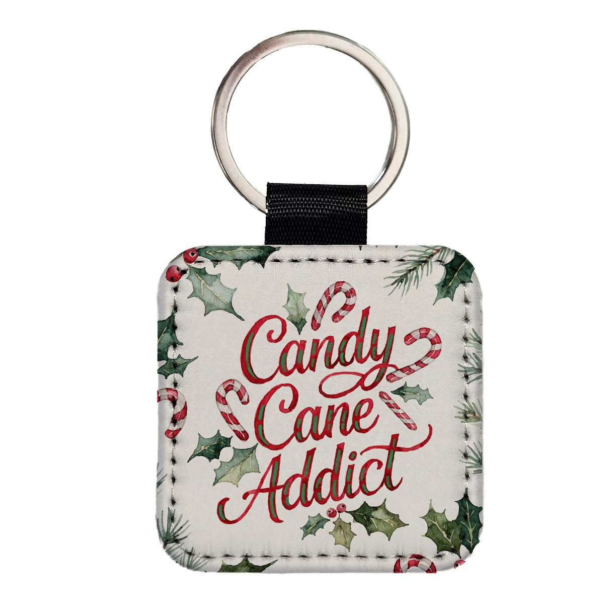 Candy Cane Addict Christmas Funny Square Faux Leather Keychain